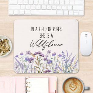 Aquarell Lila Wildblumengarten Natur Zitat Mousepad