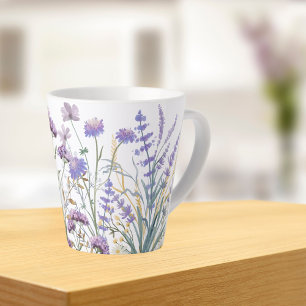 Aquarell-Lila-Wildblumenwiese Milchtasse