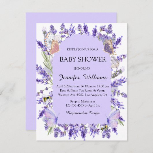 Aquarell lila Wisteria Blütendusche Einladung (Vorne/Hinten)