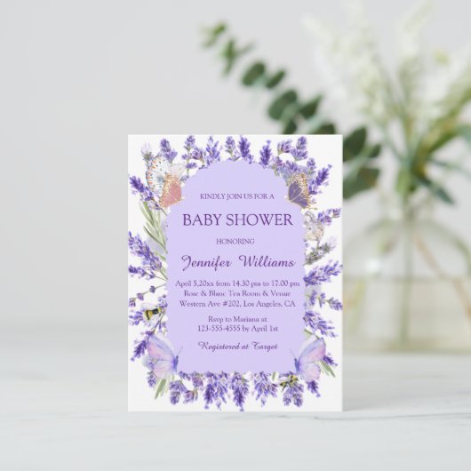 Aquarell lila Wisteria Blütendusche Einladung (Stehend Vorderseite)