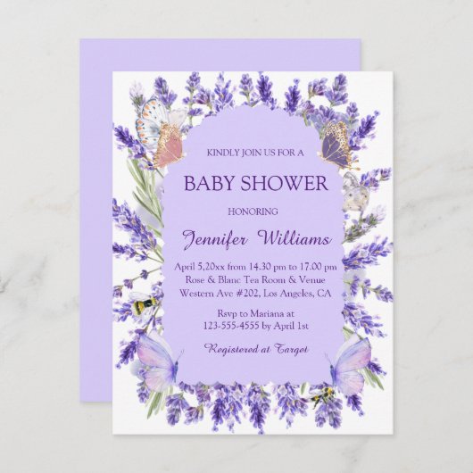 Aquarell lila Wisteria Blütendusche Einladung (Vorne/Hinten)