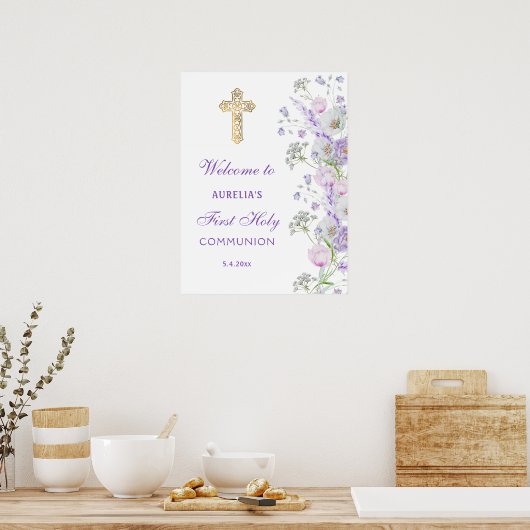 Aquarell Lilac Blume Erste Kommune Willkommen Poster (Küche)