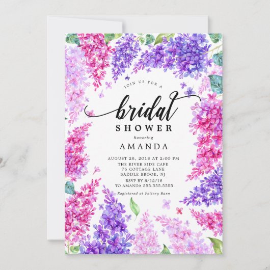Aquarell Lilac Bridal Dusche Einladung (Vorderseite)