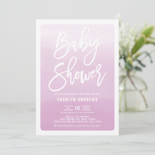 Aquarell Lilac Ombre Calligraphy Baby Shower Einladung (Stehend Vorderseite)