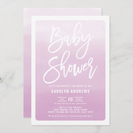 Aquarell Lilac Ombre Calligraphy Baby Shower Einladung (Vorne/Hinten)