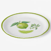 Aquarell Limon und Blätter Papierplatte Pappteller (Schrägansicht)