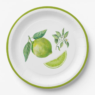 Aquarell Limon und Blätter Papierplatte Pappteller