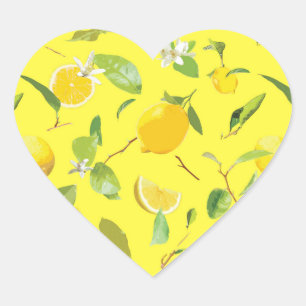 Aquarell-Limonen & Blätter 4 Herz-Aufkleber