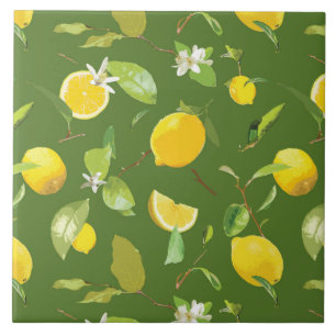 Aquarell-Limonen & Blätter 5 Fliese