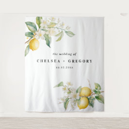 Aquarell-Limonen-Blumen-Hochzeitskulisse Wandteppich