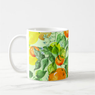 Aquarell-Limonen, Blumen, Zitrusmuster. Kaffeetasse