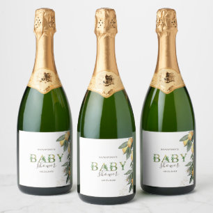 Aquarell-Limonen Grüne Babyparty Schaumweinetikett