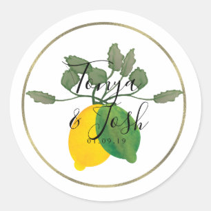 Aquarell-Limonen-Lime-Hochzeit Runder Aufkleber