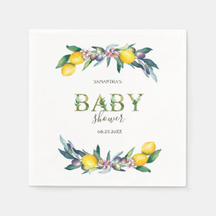 Aquarell-Limonen Oliven Babyparty Serviette