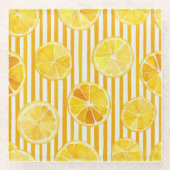 Aquarell-Limonen & Streifen Glasuntersetzer (Vorderseite)