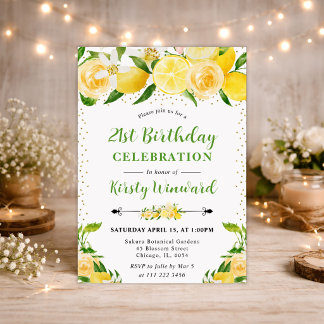 Aquarell-Limonen und Blumen 21. Geburtstag Einladung