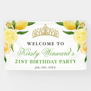 Aquarell-Limonen und Blumen Willkommen Geburtstags Banner