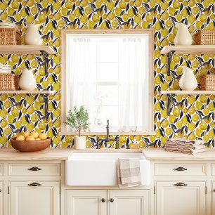 Aquarell-Limonen und graue Blätter Tapete