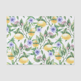 Aquarell-Limonen, Zitronenblüten und Kornblumen Seidenpapier