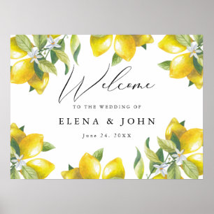 Aquarell-Limonenblüten-Hochzeits-Willkommensschild Poster