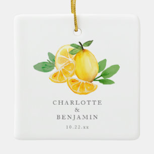 Aquarell-Limonenfrucht Personalisierte Hochzeit Keramikornament