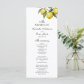 Aquarell-Limonien-Hochzeitsprogramm | Mediterran Menükarte (Stehend Vorderseite)
