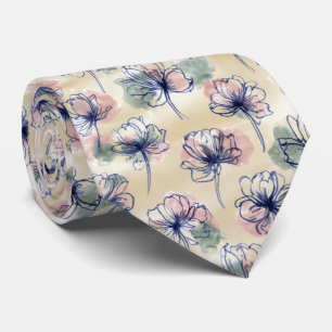 Aquarell-Linien-Blumenmuster Krawatte