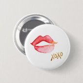 Aquarell-Lippen u. Goldfolie XOXO Button (Vorne & Hinten)