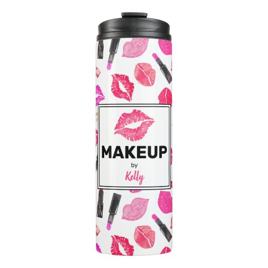 Aquarell Lipstick Makeup Personalisiert Thermosbecher (Vorderseite)