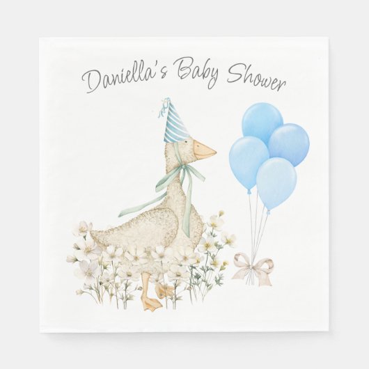 Aquarell Little Gänse Wildblume Blauer Balkon Serviette (Vorderseite)