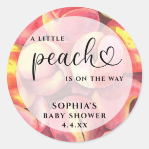 Aquarell Little Peach ist auf dem Weg Baby Shower  Runder Aufkleber