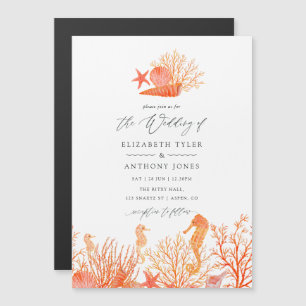 Aquarell-Living-Coral-Strandhochzeit Magneteinladung
