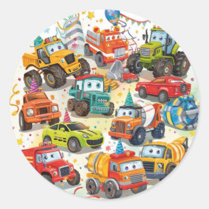 Aquarell-LKW-Aufkleber Baustellenfahrzeuge Runder Aufkleber