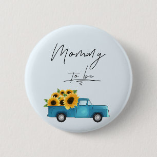 Aquarell-LKW mit Sonnenblume Mom-To-Be Button