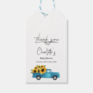 Aquarell-LKW mit Sonnenblumen-Baby-Party Geschenkanhänger