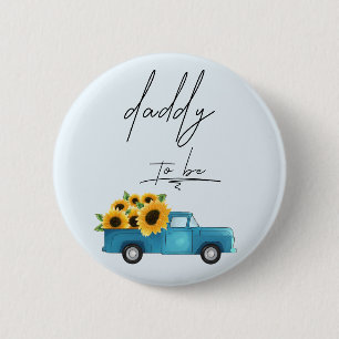 Aquarell-LKW mit Sonnenblumen Daddy To Be Button