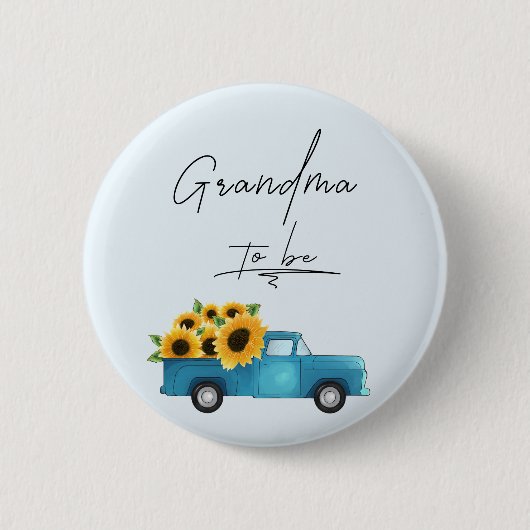 Aquarell-LKW mit Sonnenblumen Großmutter in spe Button (Vorderseite)
