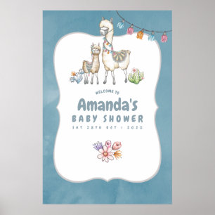 Aquarell Llama Babydusche Begrüßung Poster