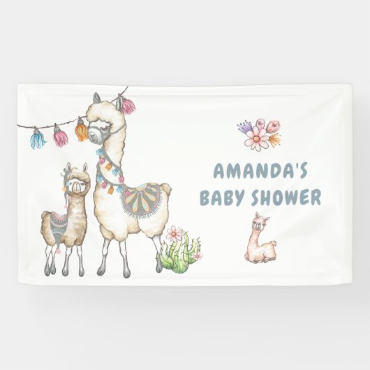 Aquarell Llama-Kinderdusche Banner (Horizontal)