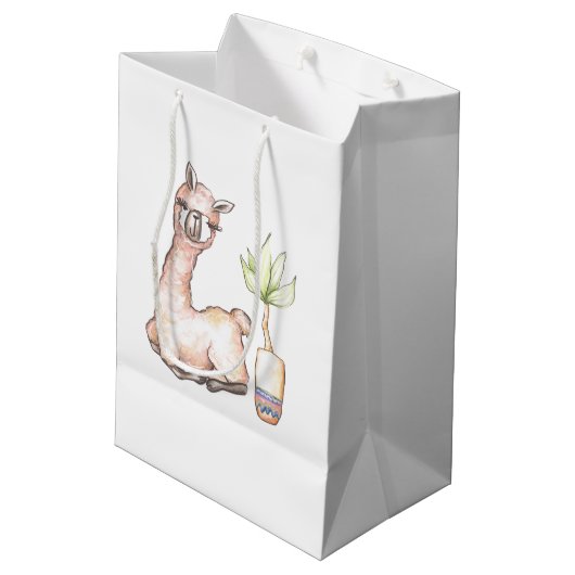 Aquarell Llama-Kinderdusche Mittlere Geschenktüte (Rückseite Schrägansicht)
