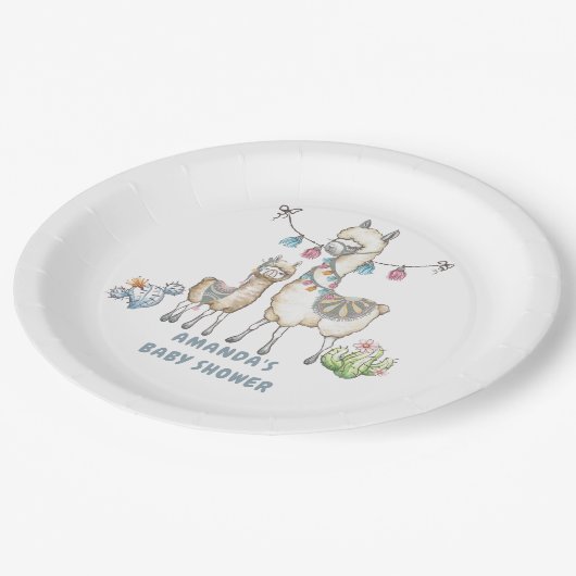 Aquarell Llama-Kinderdusche Pappteller (Schrägansicht)