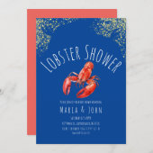 Aquarell Lobster Party Baby Dusche Blue Gold Einladung (Vorne/Hinten)
