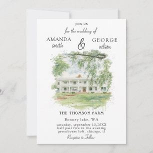 Aquarell-Location-Hochzeit Einladung
