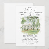 Aquarell-Location-Hochzeit Einladung (Vorne/Hinten)