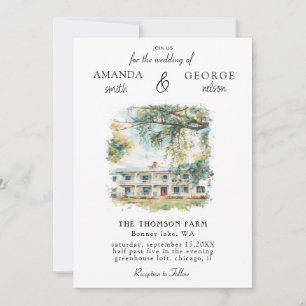 Aquarell-Location-Hochzeitseinladung Einladung
