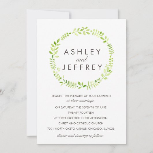 Aquarell-Lorbeer Einladung (Vorderseite)