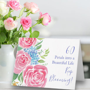 Aquarell Lose Rosen  & Hortensie 60. Geburtstag Karte