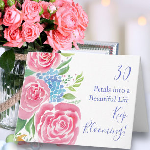 Aquarell Lose Rosen & Hortensien 30. Geburtstag Karte