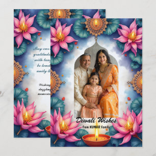 Aquarell-Lotus-Licht-Diwali-Grußkarte Einladung