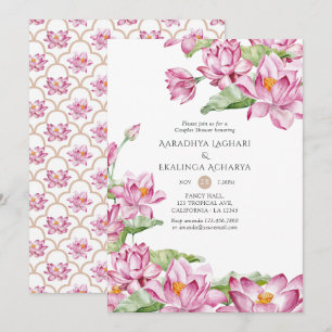 Aquarell-Lotusblume Indische Couples Shower Einladung